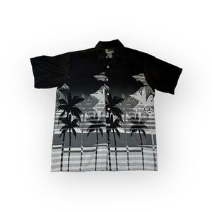 Island Tropics Men's Medium Black Palm Tree Hawaiian Button Up Shirt